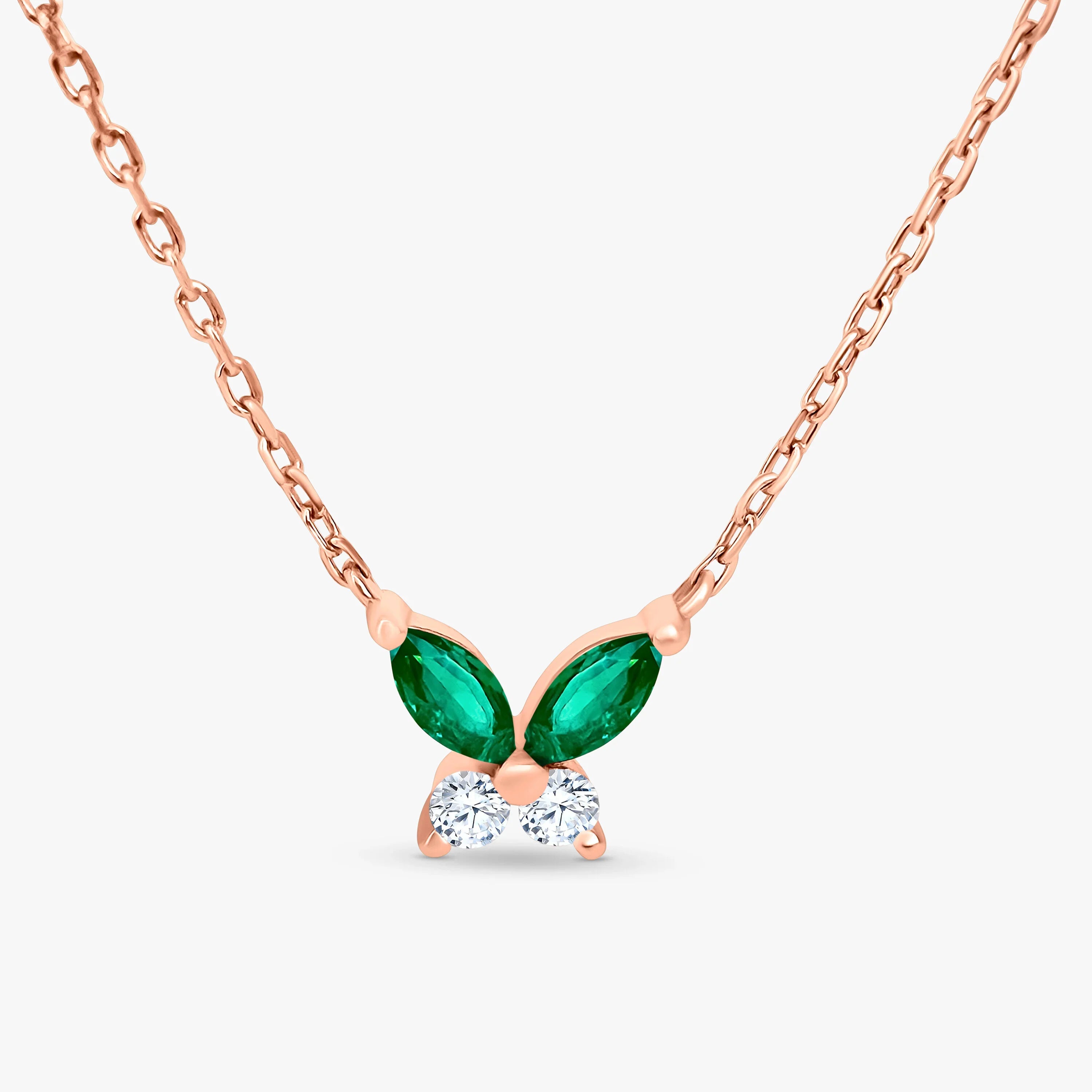 Petite butterfly necklace rose gold - close up