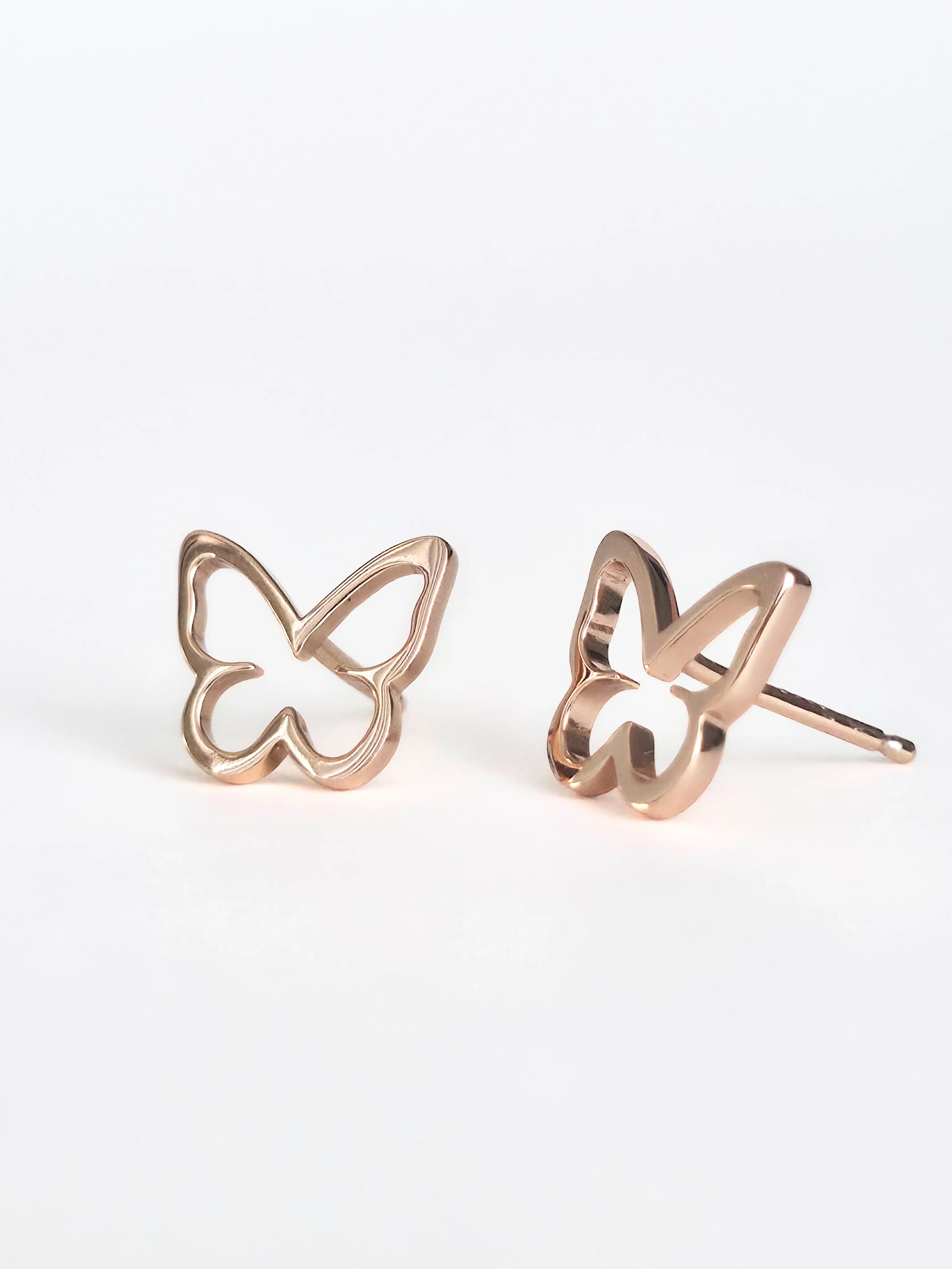 Rose gold butterfly - open butterfly earrings rose gold - pair