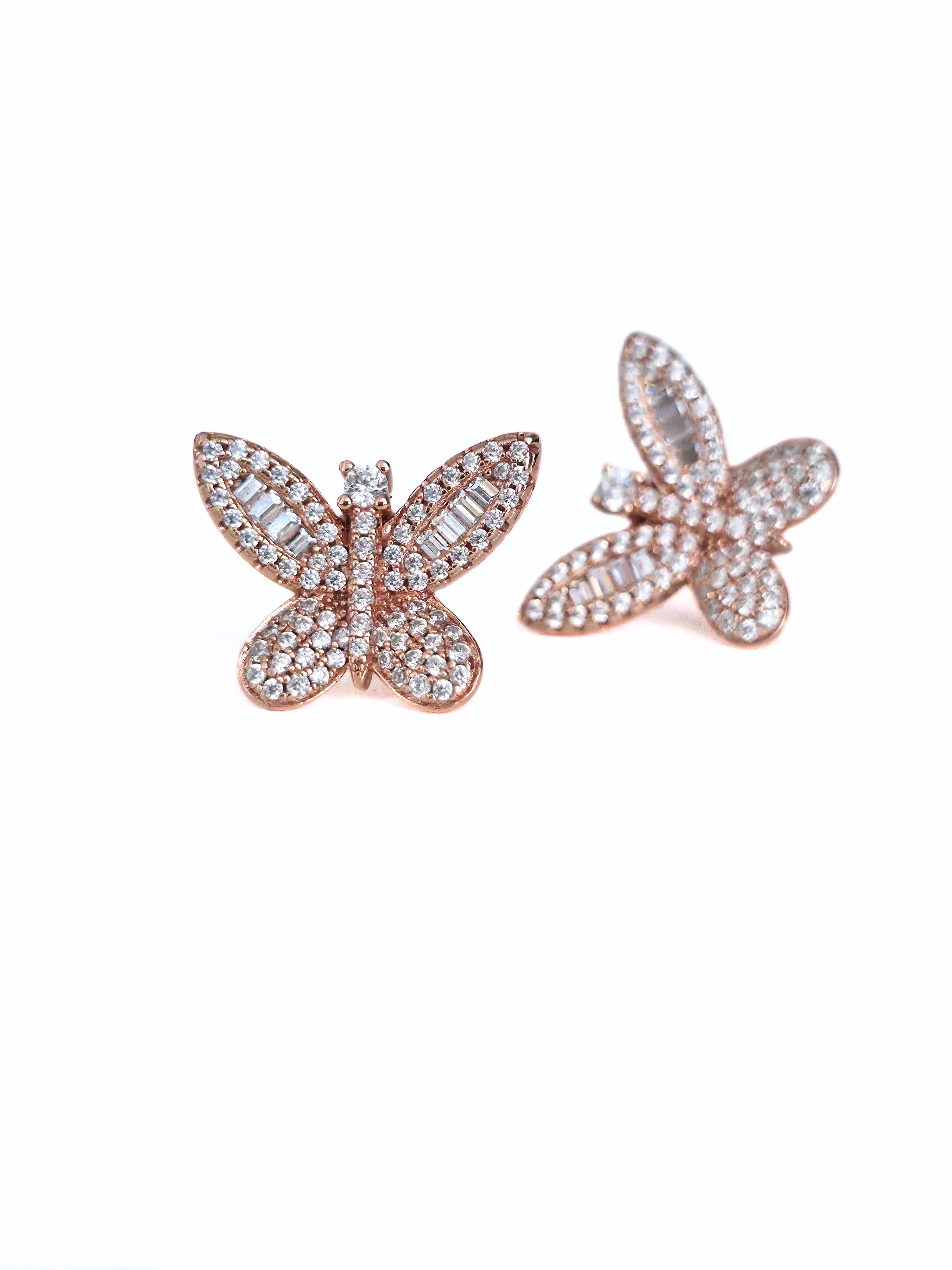 shimmering butterfly- shite background- rose gold - pair