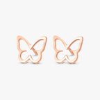 Rose gold butterfly-shaped stud earrings on white background from Marwa Jewels