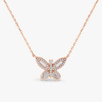 Rose gold butterfly pendant necklace with sparkling cubic zirconia stones on delicate chain