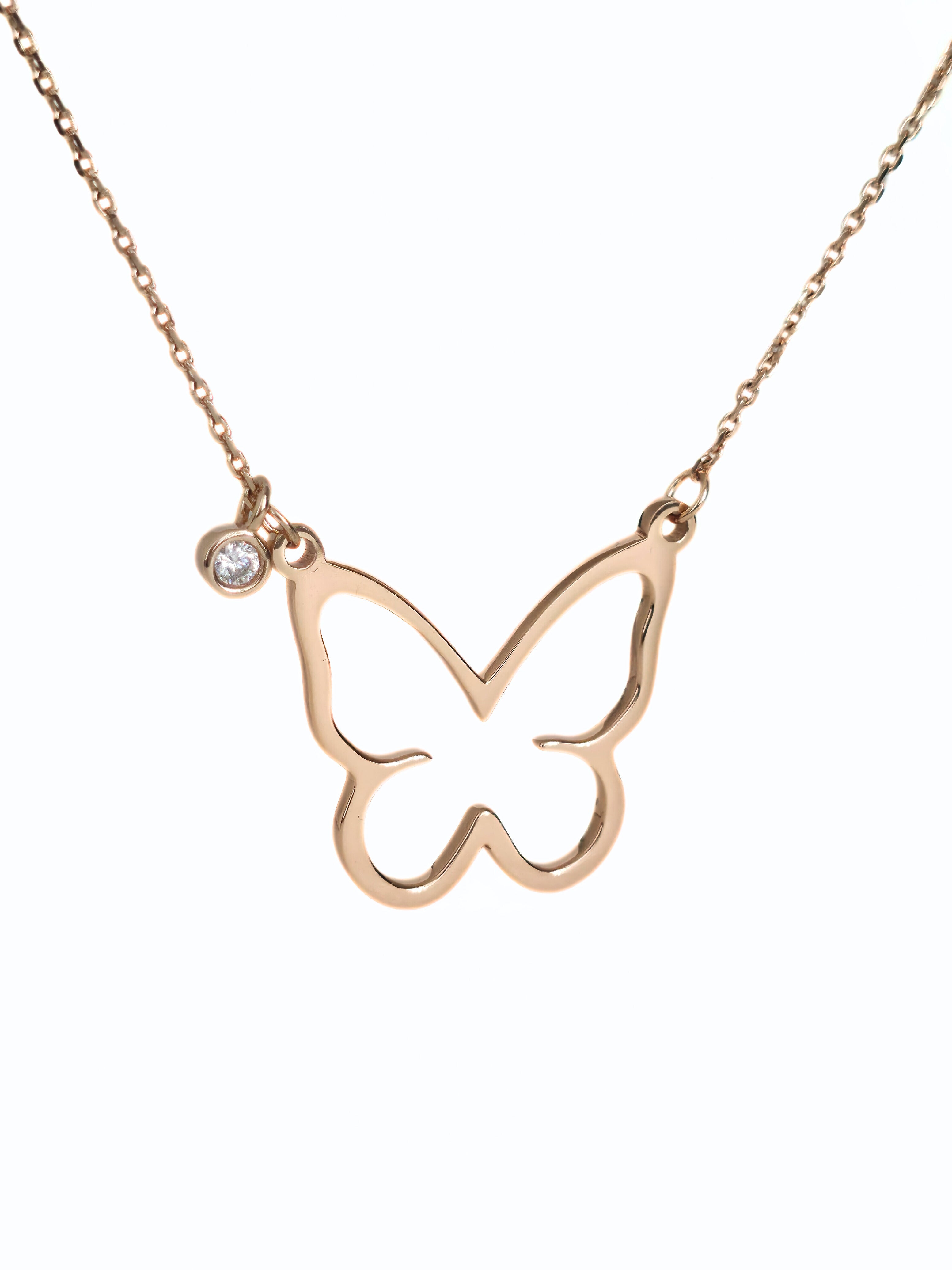 Open bytterfly neckalce - close up- rose gold- front