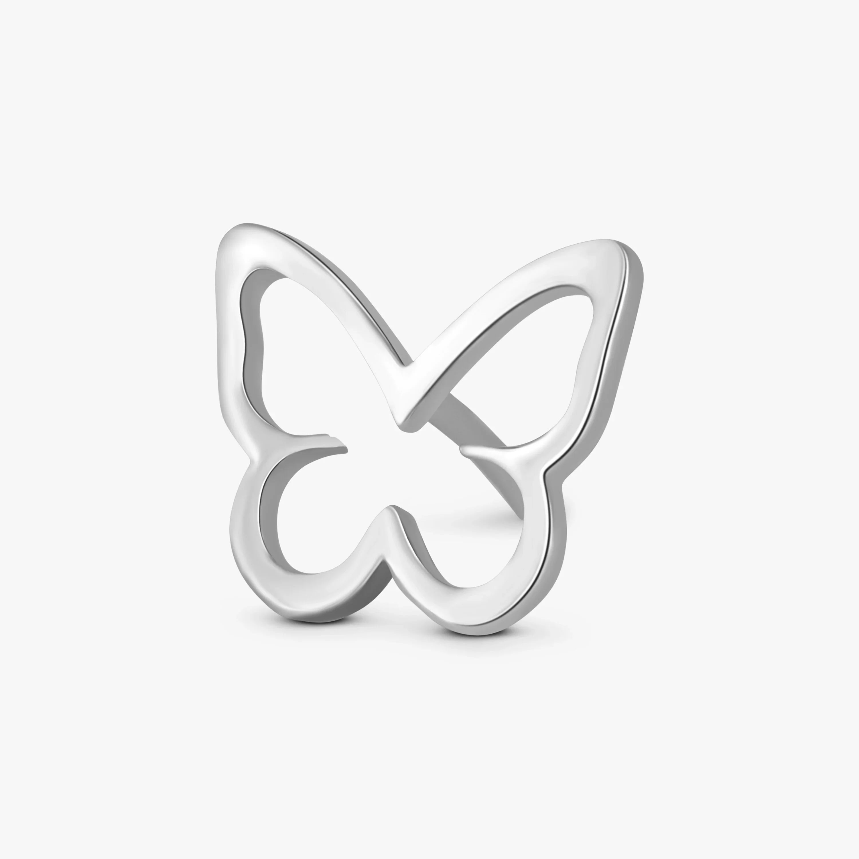 Minimalist silver butterfly-shaped open ring on white background, Marwa Jewels