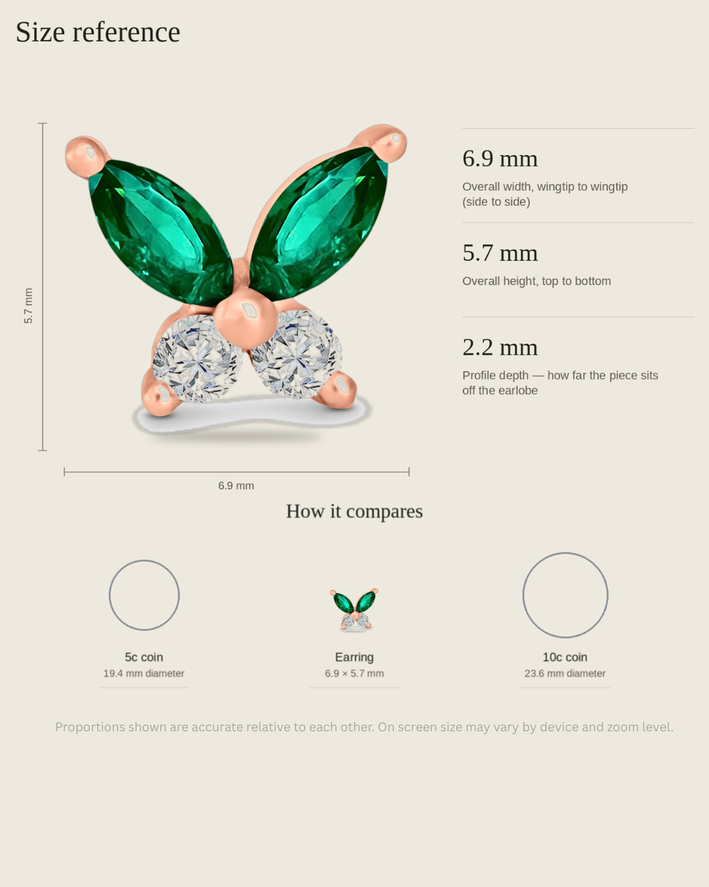 butterfly earrings real measurements 
