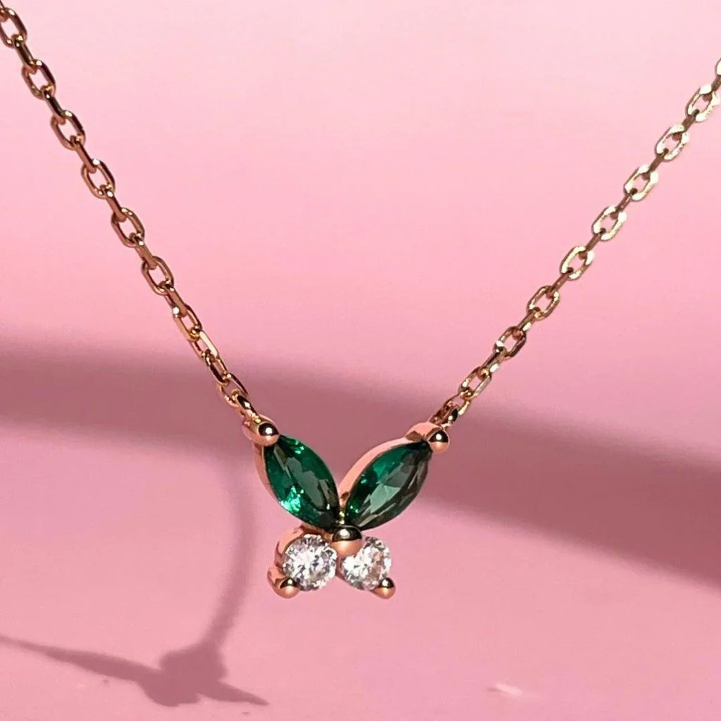 Petite Butterfly Necklace | Rose Gold - Marwa Jewels, close up