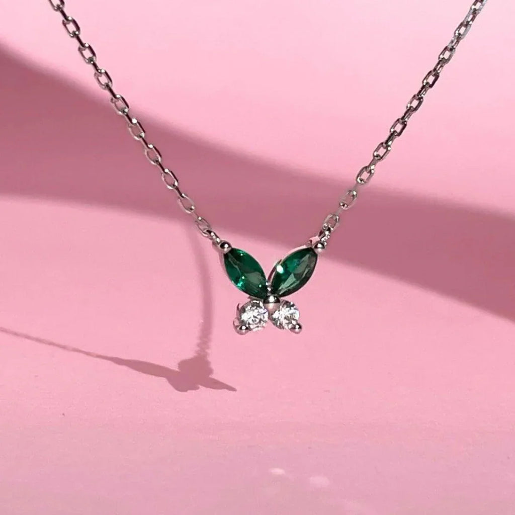 Petite Butterfly Necklace | Silver - Marwa Jewels, close up