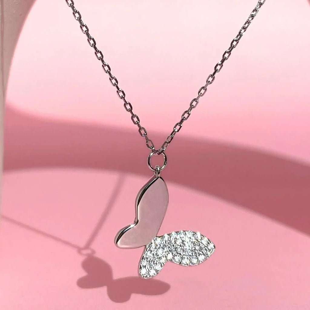 Chic Butterfly Necklace | Silver - Marwa Jewels , close up