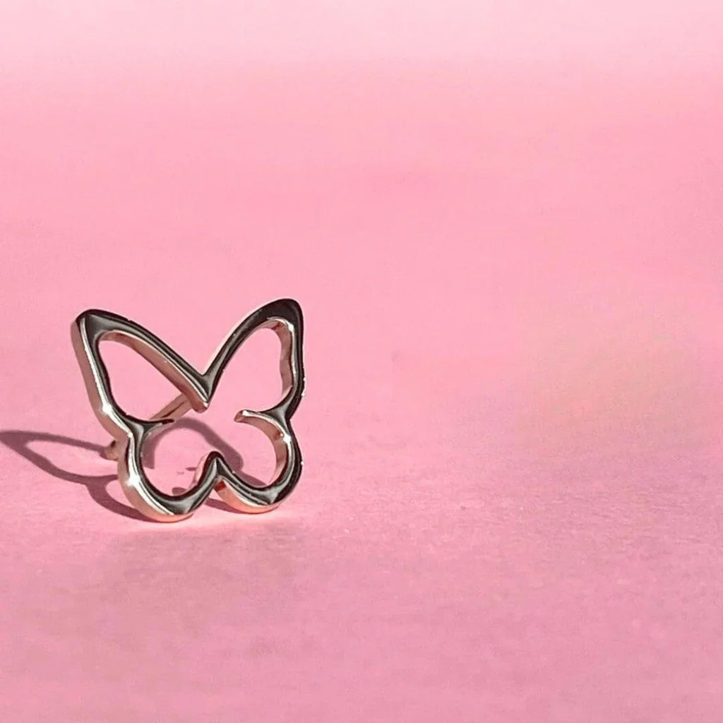Open Butterfly Earrings | Silver - Marwa Jewels, close up