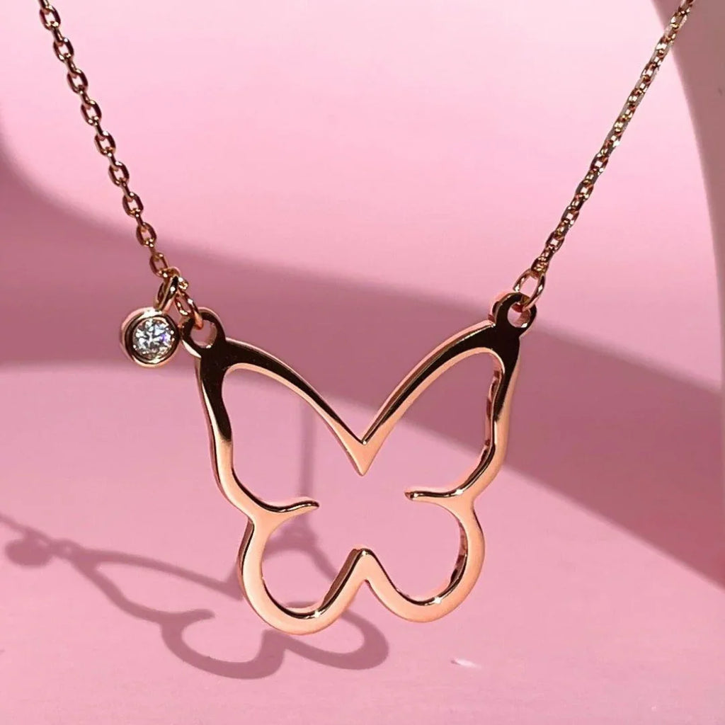 Open Butterfly Necklace | Rose Gold - Marwa Jewels, close up