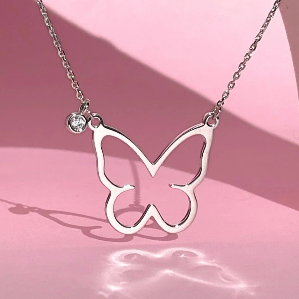 Open Butterfly Necklace | Silver - Marwa Jewels, close up