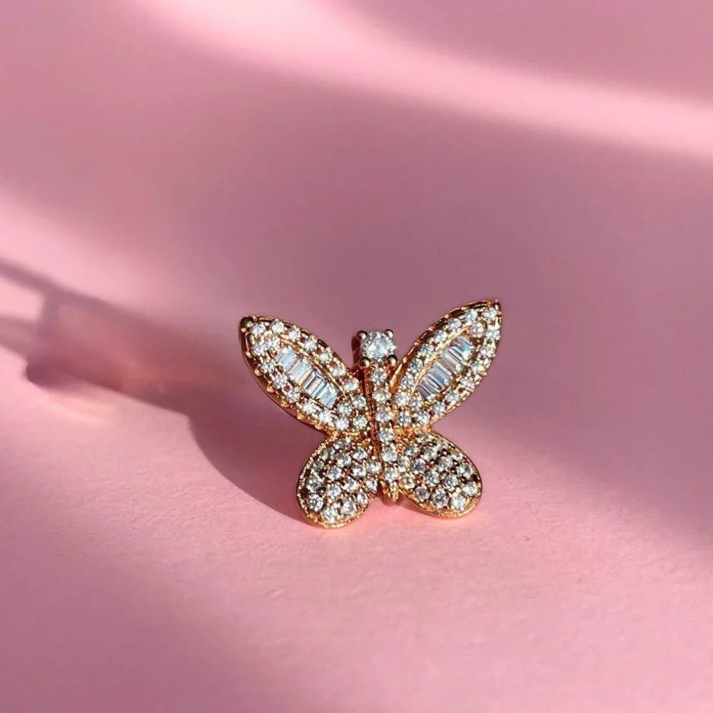Shimmering Butterfly Earrings | Rose Gold - Marwa Jewels, close up