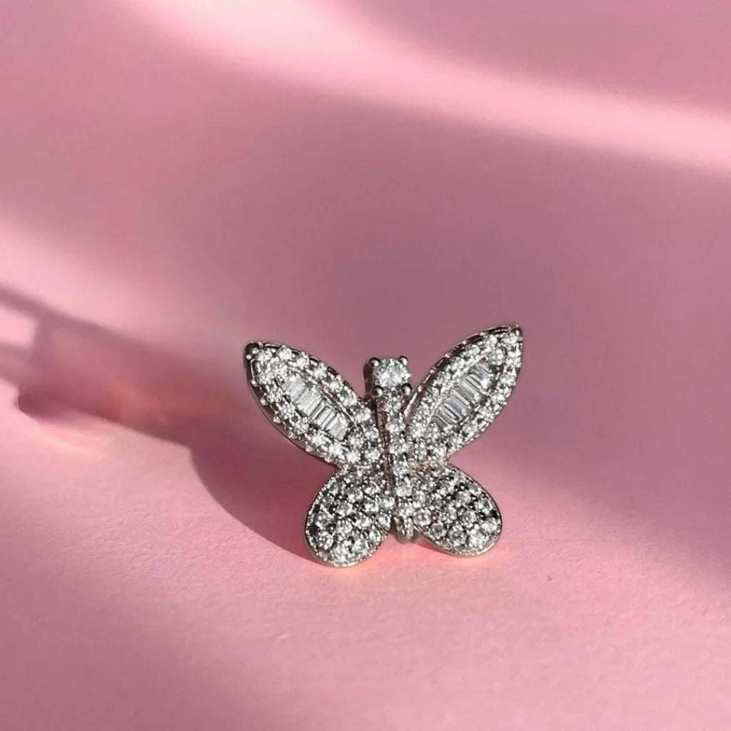 Shimmering Butterfly Earrings | Silver - Marwa Jewels, close up