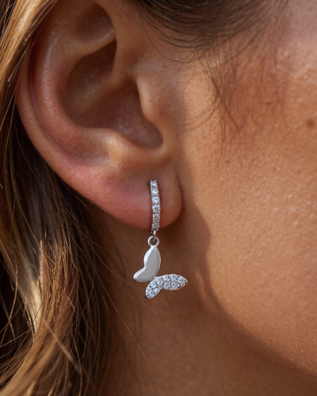 Chic Butterfly Huggie Drop Earrings | Silver