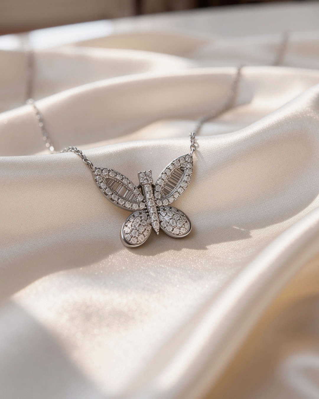 Shimmering Butterfly Necklace | Silver
