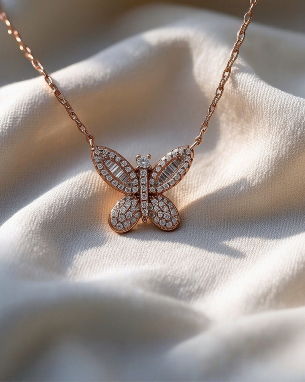 Shimmering Butterfly Necklace |  Rose Gold