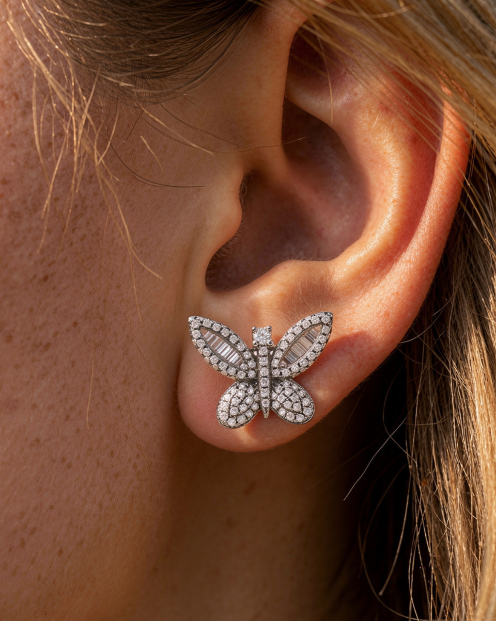 Shimmering Butterfly Earrings | Silver