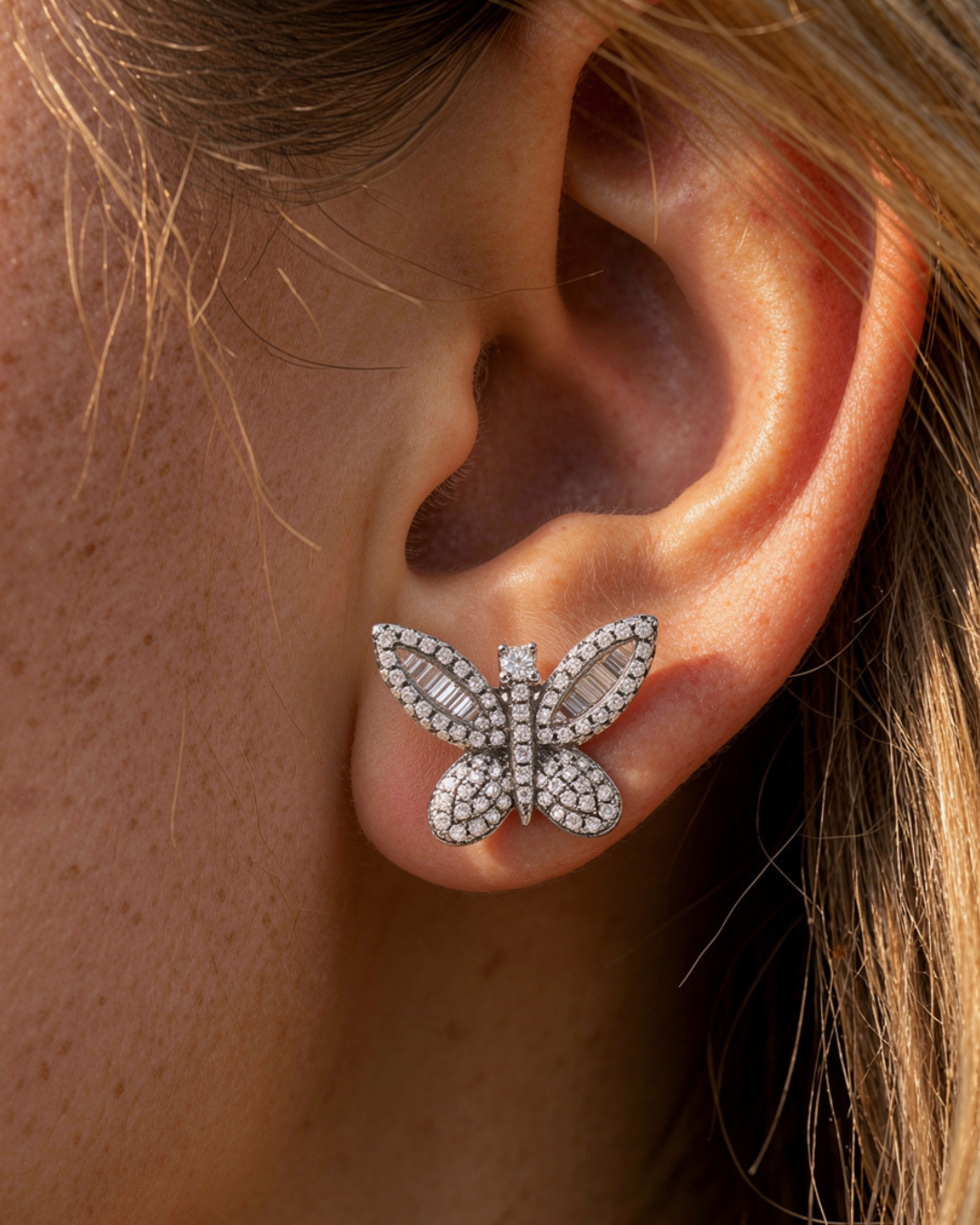 Shimmering Butterfly Earrings | Silver