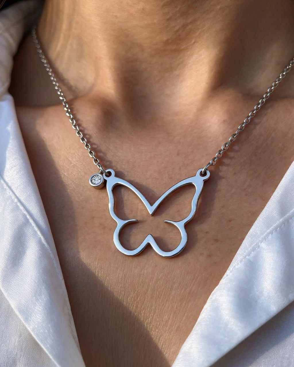 Open Butterfly Necklace | Silver