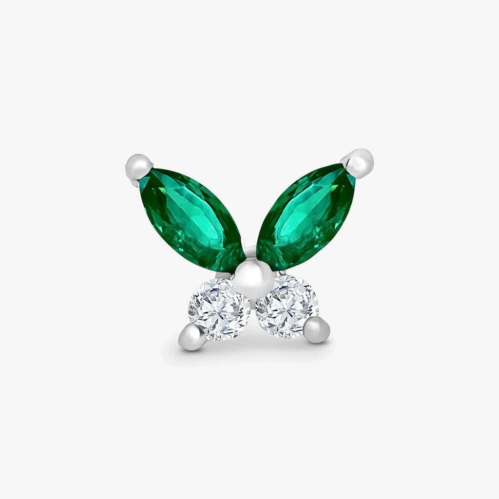 Green and white butterfly studs silver front