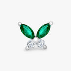 Green and white butterfly studs silver front