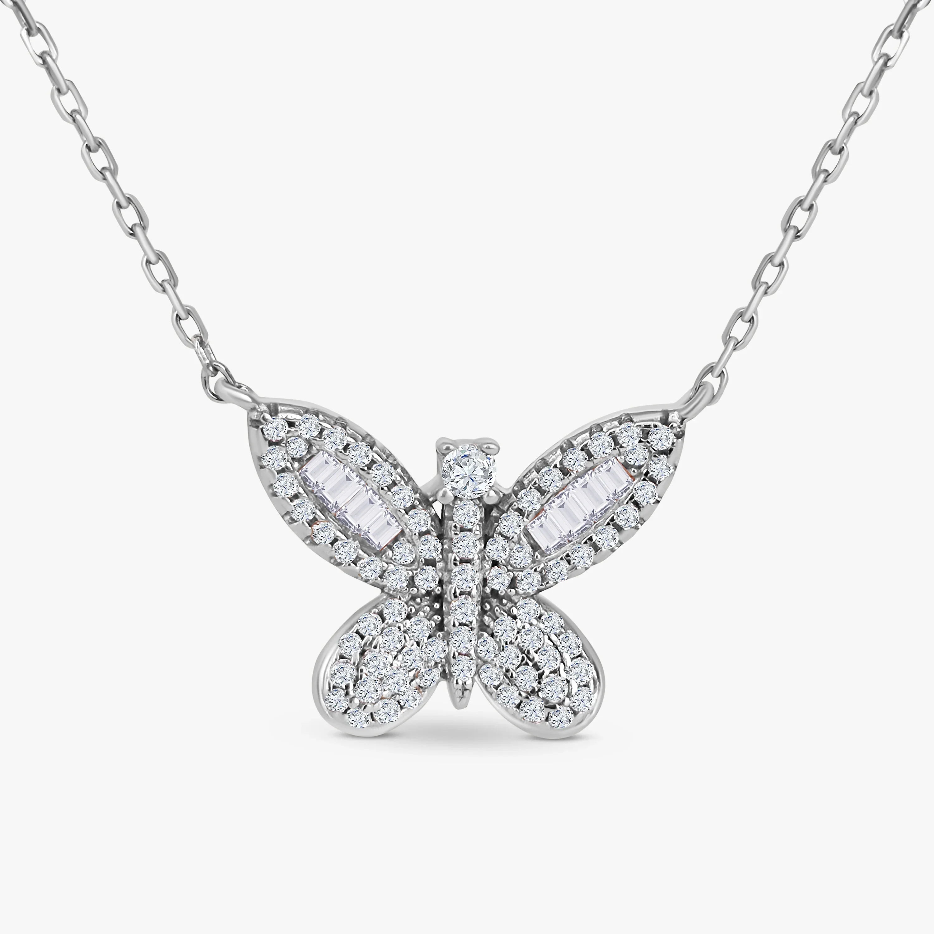 silver butterfly pendant necklace with sparkling clear crystals from Marwa Jewels