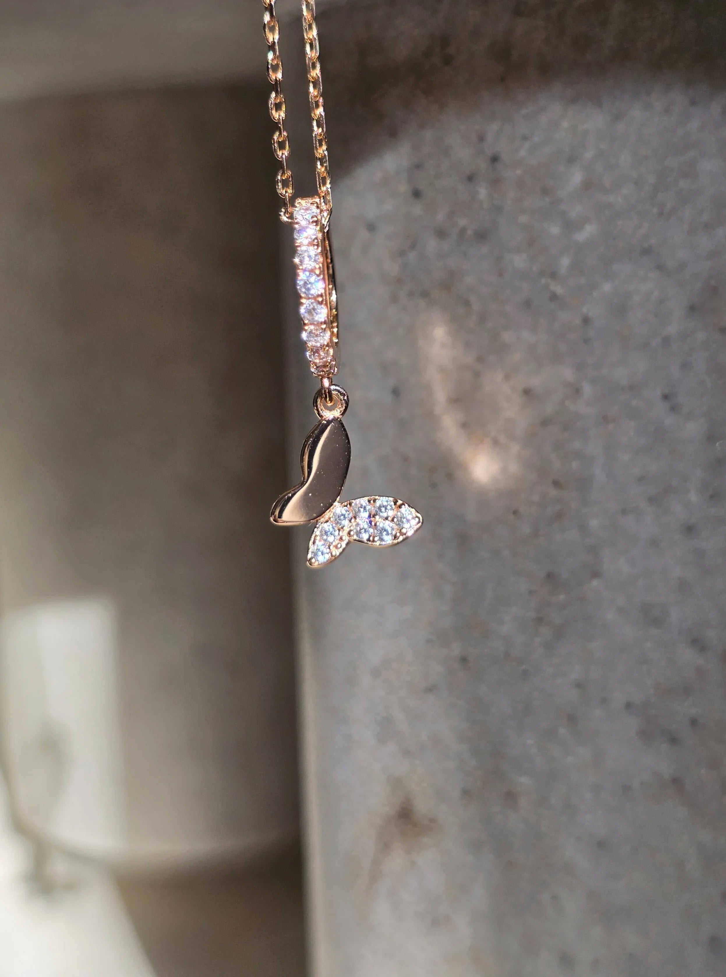 Chic Butterfly Huggie Drop Earrings | Rose Gold