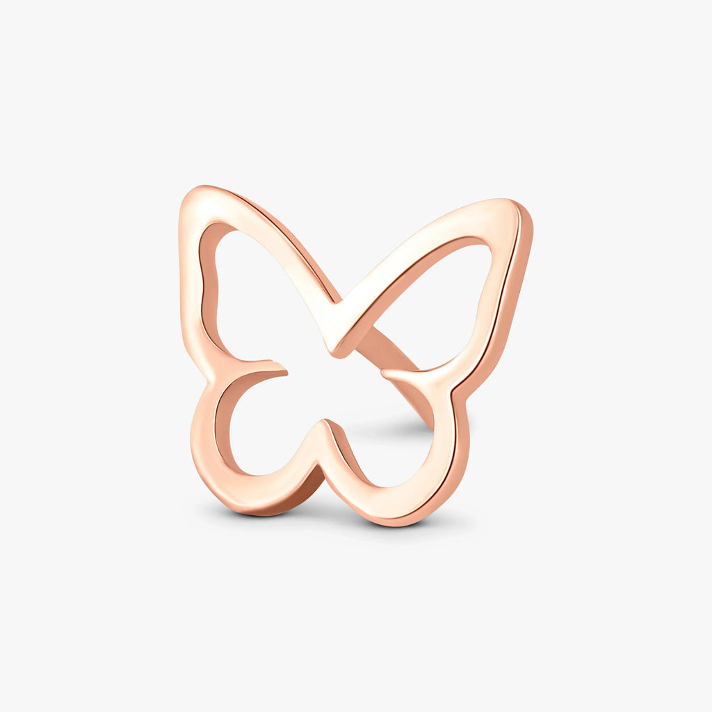 Rose gold butterfly-shaped open ring on white background from Marwa Jewels collection