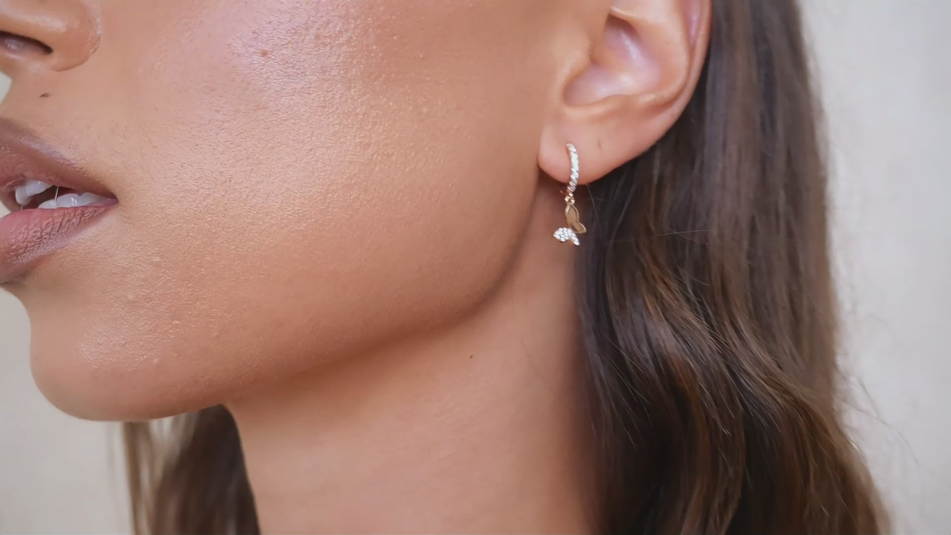 Chic Butterfly Huggie Drop Earrings | Rose Gold